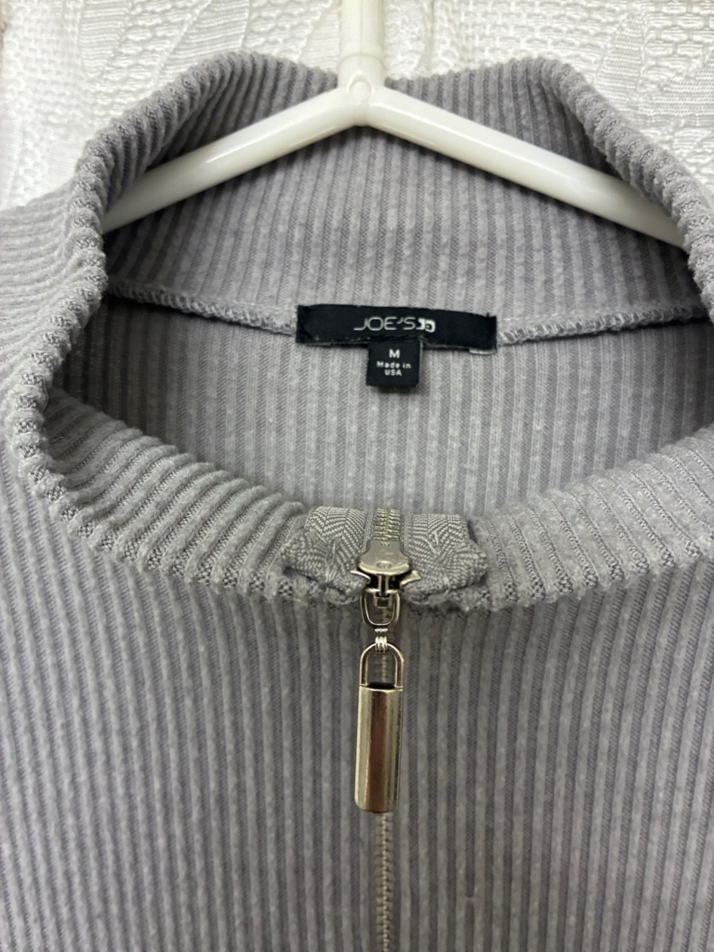 Joe's Jeans Light Gray Ribbed Zip-Up Turtleneck Sweater
